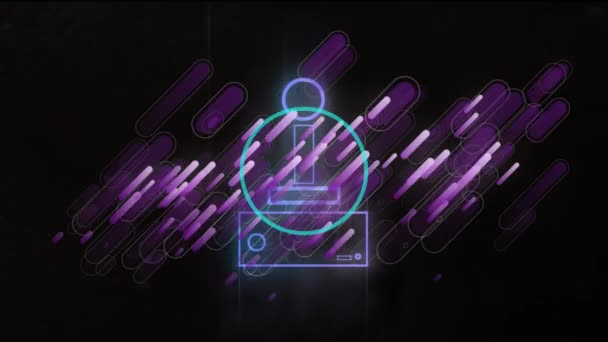 Иконка Ретро Видеоигры Фоне Фиолетового Света Черном Фоне Фон Абстрактной — стоковое видео