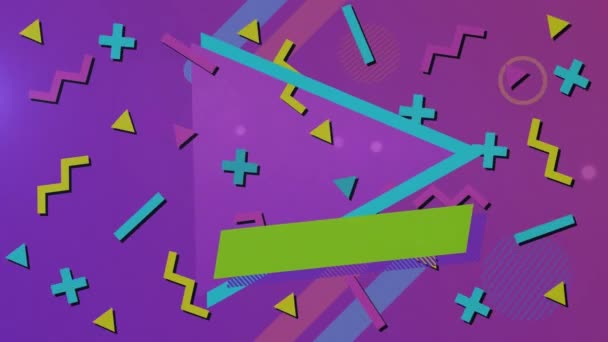 Green Banner Copy Space Colorful Abstract Shapes Moving Purple Background — Stock Video