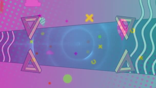Цифровая Анимация Красочных Абстрактных Фигур Движущихся Фиолетовом Градиентном Фоне Фон — стоковое видео
