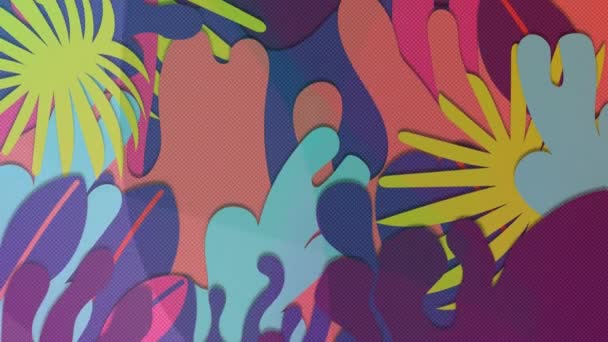 Digitale Animation Farbenfroher Abstrakter Formen Die Sich Vor Violettem Hintergrund — Stockvideo