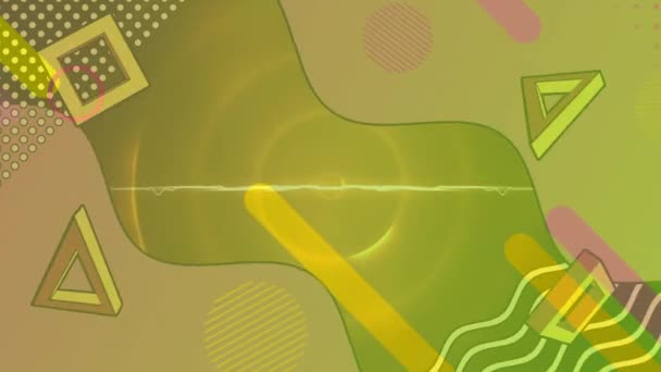 彩色抽象形状的数字动画在黄色背景下运动 具有抽象纹理和设计概念的背景 — 图库视频影像