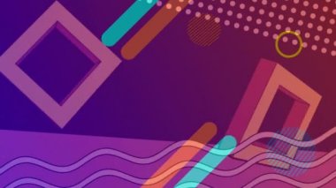 Soyut şekillerin dijital animasyonu mor arkaplan üzerinde hareket ediyor. Soyut doku ve tasarım kavramına sahip arkaplanlar