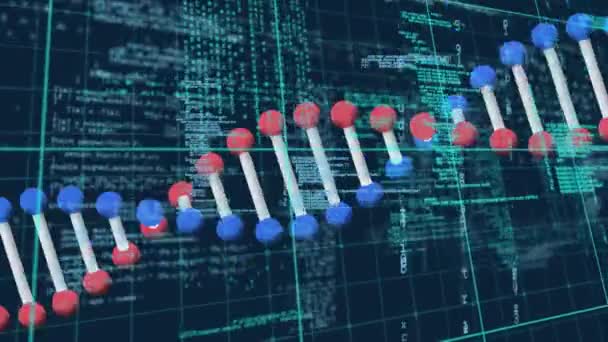 Dna鎖の回転に対するデジタルデータ処理のアニメーション グローバルサイエンス オンラインコンピューティング データ処理の概念デジタルで生成されたビデオ — ストック動画