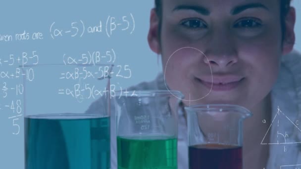 Animation Mathematical Formulas Scientist Laboratory Global Science Research Technology Concept — Stock Video