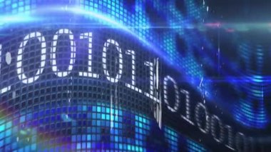 Mavi arkaplanda veri işleme animasyonu. küresel bağlantılar, veri işleme ve dijital arayüz konsepti dijital olarak oluşturulmuş video.