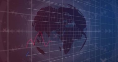 Dönen dünyada finansal verilerin ve grafiklerin animasyonu. küresel finans, ekonomi, iş ve dijital arayüz kavramı dijital olarak oluşturulmuş video.