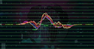 Dönen dünya üzerindeki finansal grafik ve verilerin animasyonu. küresel finans, ekonomi, iş ve dijital arayüz kavramı dijital olarak oluşturulmuş video.