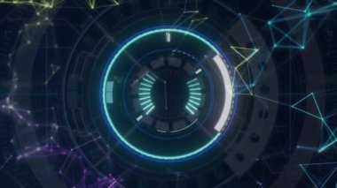 Değişik şekillerde siyah arkaplan üzerinde işlem çemberinin animasyonu. bağlantılar, veri işleme ve teknoloji konsepti dijital olarak oluşturulmuş video.