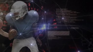 Çeşitli Amerikan futbolcuları üzerindeki çeşitli veri ve bağlantıların animasyonu. global spor, bağlantılar ve teknoloji konsepti dijital olarak oluşturulmuş video.