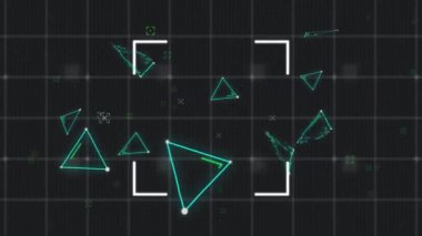 Siyah arka planda hareket eden şekillerin animasyonu. küresel iş, finans, bağlantılar ve dijital arayüz konsepti dijital olarak oluşturulmuş video.