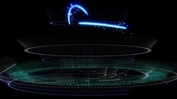 带螺旋灯的黑色背景上集成电路的加工圆动画 数据处理和数字视频技术概念 — 图库视频影像