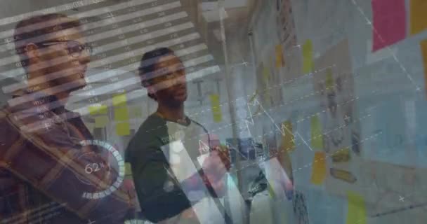 Animation Graphs Data Diverse Male Coworkers Brainstorming Office Business Finance — Vídeo de Stock