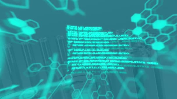 Animación Del Procesamiento Datos Fórmulas Químicas Sobre Tubos Ensayo Sobre — Vídeos de Stock