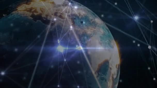 Animation Réseau Connexions Avec Des Lumières Sur Globe Rotatif Dans — Video
