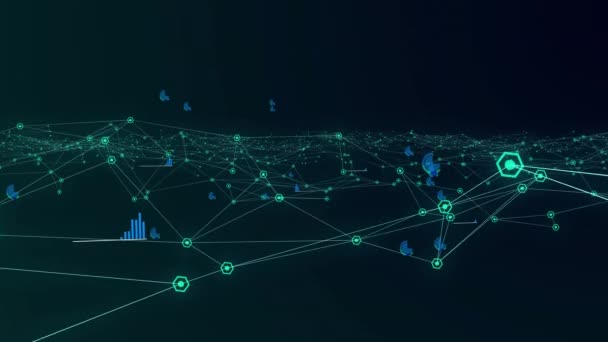 Animering Nätverk Anslutningar Och Databehandling Svart Bakgrund Global Verksamhet Ekonomi — Stockvideo