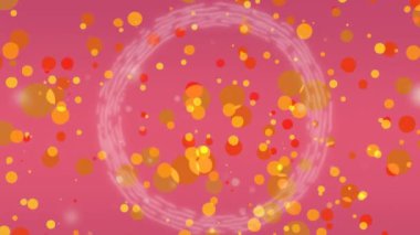 Işıkların animasyonu ve pembe üzerinde daire şeklinde bir şekil. renk, hareket ve enerji arkaplan kavramı, dijital olarak oluşturulmuş video.