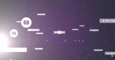 Zarf simgeleri, sosyal medya metinleri ve mavi arkaplan üzerindeki simgelerin animasyonu. küresel sosyal medya, iletişim ve dijital arayüz kavramı dijital olarak oluşturulmuş video.