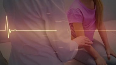 Çeşitli doktor ve hasta geçmişinde kardiyogramın animasyonu. küresel tıp ve sağlık konsepti dijital olarak üretilen video.