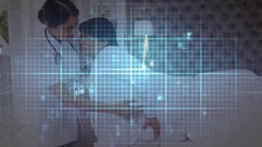 Çeşitli doktor ve hasta geçmişinde kardiyogramın animasyonu. küresel tıp ve sağlık konsepti dijital olarak üretilen video.