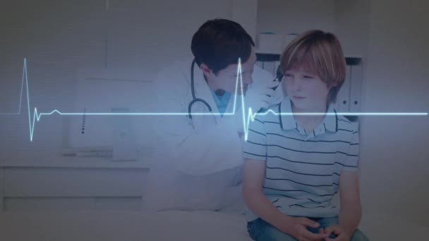 Animation Cardiogram Diverse Doctor Patient Background Global Medicine Healthcare Concept — Vídeo de stock