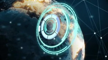 Bağlantılar ağının animasyonu ve karanlık arka planda dünyayı tarama. küresel bağlantı ve veri işleme kavramı dijital olarak oluşturulmuş video.