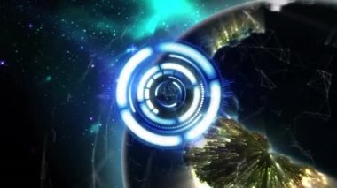 Animation of network of connections and scan scoping over globe on dark background. global connection and data processing concept digitally generated video.