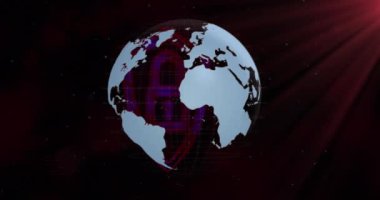 Animation of padlock and globe on black background. global business and digital interface concept digitally generated video.