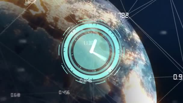 Animacja Sieci Połączeń Zegar Globie Ciemnym Tle Globalne Połączenie Koncepcja — Wideo stockowe