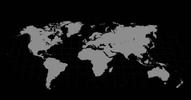 Анимация Карты Мира Черном Фоне Глобальный Бизнес Цифровой Интерфейс Концепции — стоковое видео