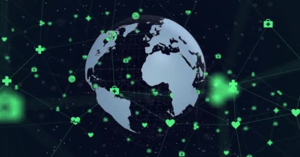 Animáció Média Ikonok Földgömb Fekete Alapon Globális Üzleti Digitális Interfész — Stock videók