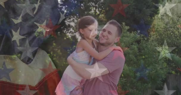 Animation American Flag Smiling Caucasian Father Daughter Patriotism Celebration Concept — Stockvideo