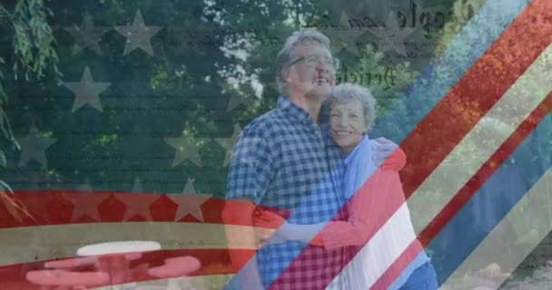 Animation American Flag Senior Caucasian Couple Smiling Patriotism Celebration Concept — Wideo stockowe