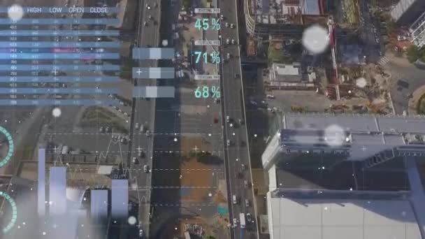 Animación Del Procesamiento Datos Través Del Paisaje Urbano Negocios Globales — Vídeos de Stock