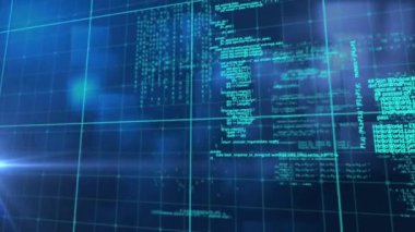 Veri işleme animasyonu ve siyah arkaplanda ışık noktaları. küresel teknoloji ve iletişim arayüzü kavramı dijital olarak oluşturulmuş video.