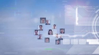 Mavi alandaki iş adamları üzerinde hata ve veri işleme animasyonu. küresel iş, dijital arayüz ve teknoloji konsepti dijital olarak oluşturulmuş video.