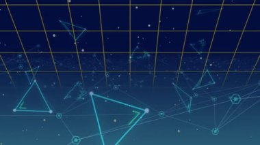 Donanma arkaplanı üzerinden simgeler ve veri işleme ağlarının animasyonu. küresel bağlantılar, dijital arayüz, teknoloji ve ağ konsepti dijital olarak oluşturulmuş video.