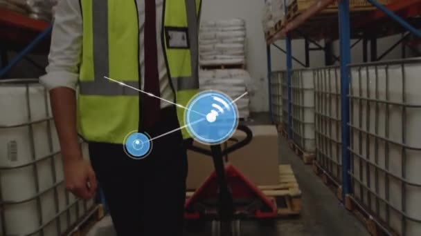Animation Network Connections Warehouse Worker Global Connections Business Digital Interface — Vídeo de stock