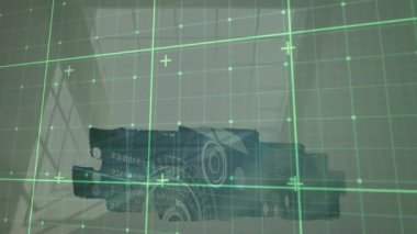 Dijital hareketin animasyonu arka plandaki teknoloji projesinin üzerindeki ekranı kontrol etti. bilgisayarlar, teknoloji, veri işleme, bağlantılar ve dijital arayüz konsepti dijital olarak oluşturulmuş video.