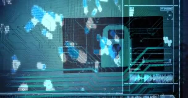 Animação Processamento Dados Digitais Telas Sobre Fundo Escuro Conceito Global — Vídeo de Stock