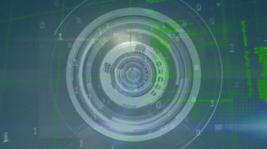 Çeşitli verilerle mavi arkaplanda parmak izi taraması animasyonu. küresel internet güvenliği, veri işleme, bağlantılar ve dijital arayüz konsepti dijital video.