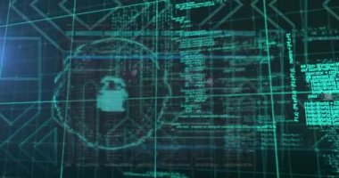 Karanlık arka planda dijital veri işleme animasyonu. küresel iletişim ve veri güvenliği konsepti dijital olarak oluşturulmuş video.