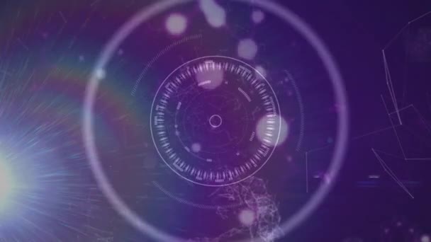 Animation Processing Circles Violet Background Lights Global Internet Security Data — Vídeo de Stock