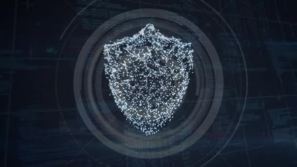 Animace Digitálního Štítu Černém Pozadí Rotujícími Kruhy Globální Bezpečnost Internetu — Stock video