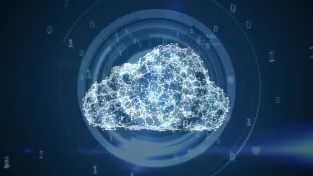 Animacja Cyfrowych Chmur Niebieskim Tle Kodem Binarnym Globalne Bezpieczeństwo Internetu — Wideo stockowe