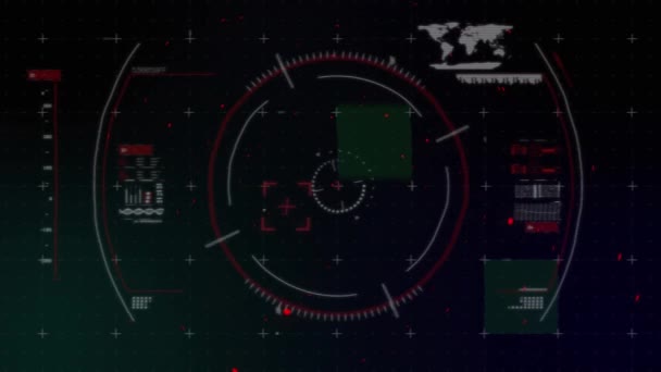 Animación Radar Diversos Datos Sobre Fondo Negro Conexiones Globales Tecnología — Vídeos de Stock