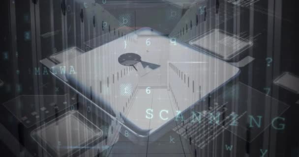 Karanlık Arka Plandaki Veri Işleme Üzerinde Asma Kilit Animasyonu Küresel — Stok video