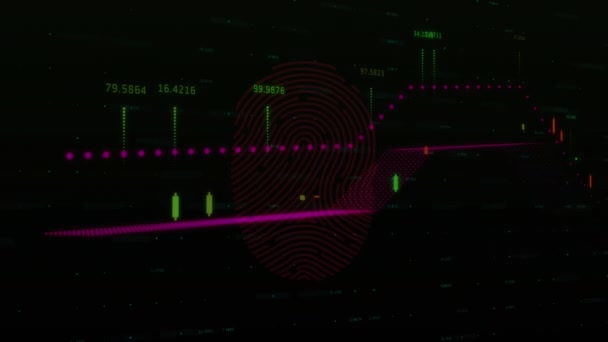 海軍の背景に指紋や多様なグラフのアニメーション インターネットセキュリティ 安全性 デジタルインターフェースの概念デジタル生成されたビデオ — ストック動画