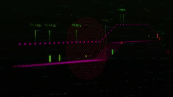 Animación Huellas Dactilares Diversos Gráficos Sobre Fondo Marino Seguridad Internet — Vídeo de stock