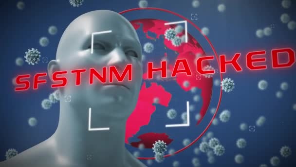 Animação Modelo Cabeça Humana Sistema Hackeado Sobre Fundo Azul Com — Vídeo de Stock