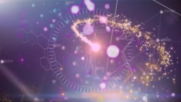 Анимация Огней Движущихся Вращающейся Модели Человеческого Тела Фиолетовом Фоне Концепция — стоковое видео